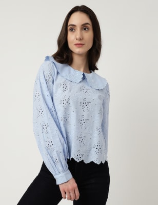 Plus Gold Dot Embroidery Longline Blouse