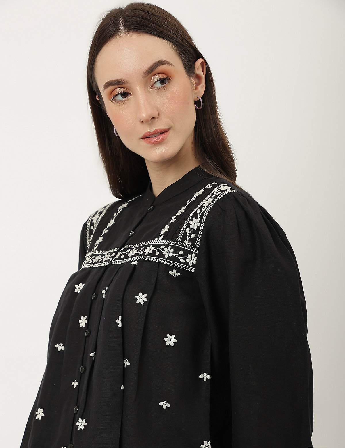 Linen Mix Embroidered Top