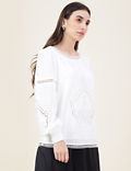 Pure Viscose Embroidered Boat Neck Top