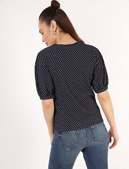 Poly Mix Printed Round Neck Top