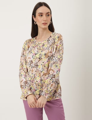 Marks & Spencer, Tops, Ms Indigo Collection Chiffon Prairie Boho Floral  Ruffle Blouse