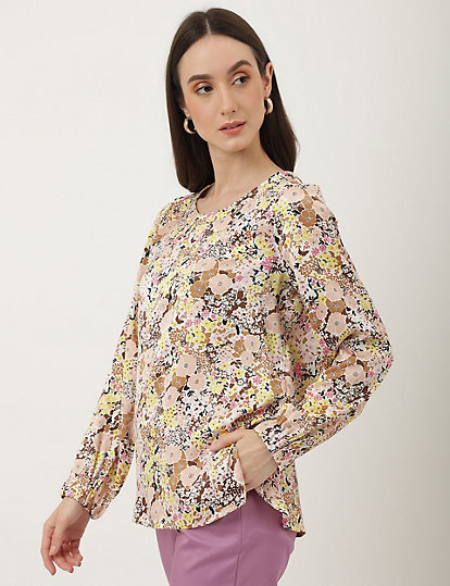 Pure Poly Floral Print Round Neck Blouse