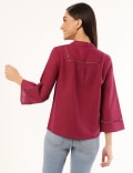 Linen Mix Plain Tie-Up Neck Top