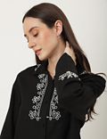 Linen Mix Embroidered Collared Neck Tunic