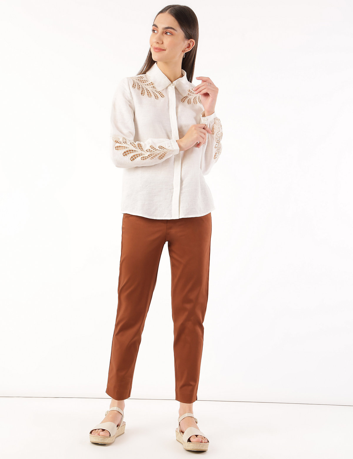 Linen Mix Embroidered Collared Neck Shirt