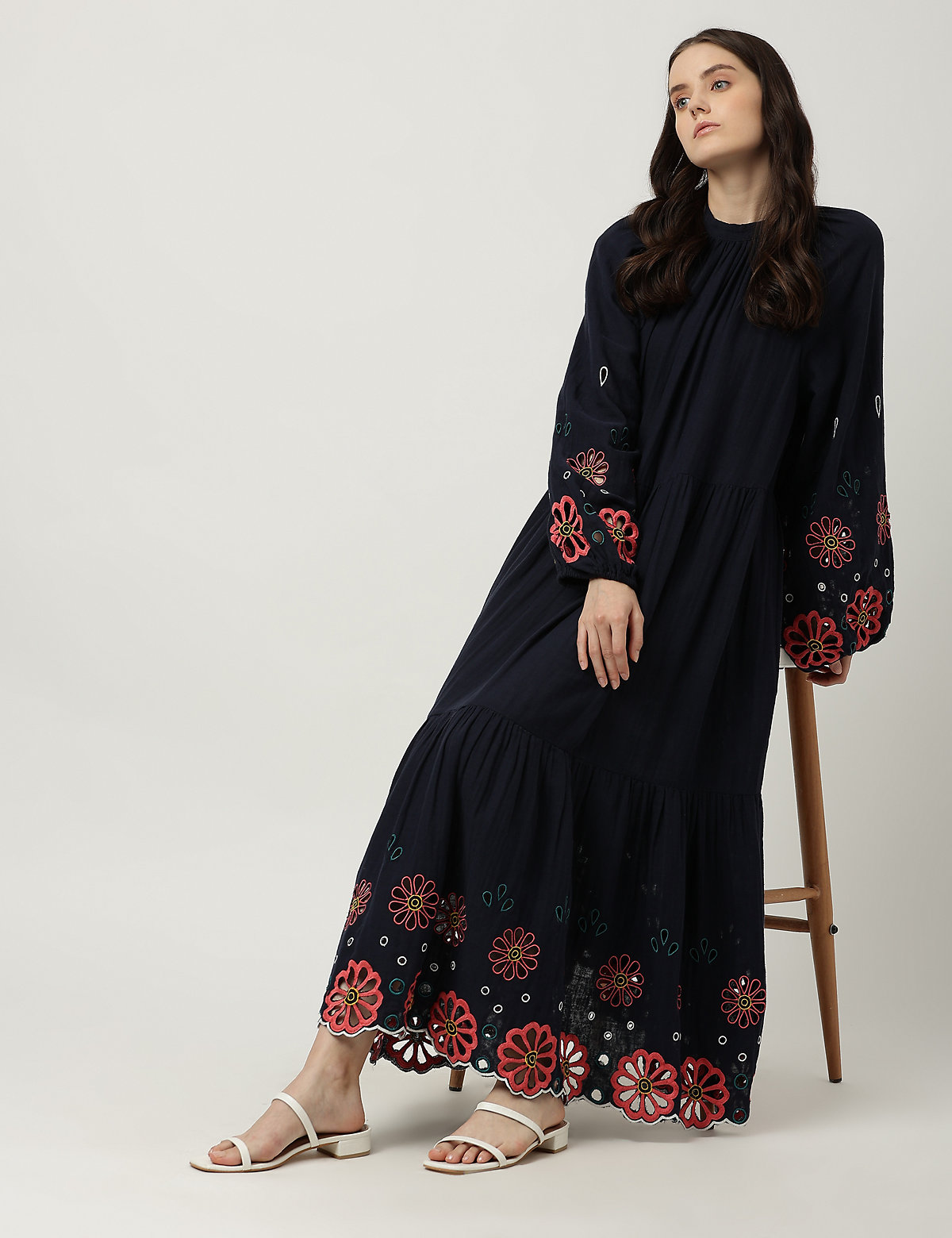 Pure Cotton Embroidered Collared Dress