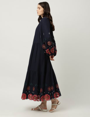 Pure Cotton Embroidered Collared Dress