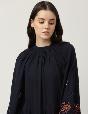 Pure Cotton Embroidered Collared Dress