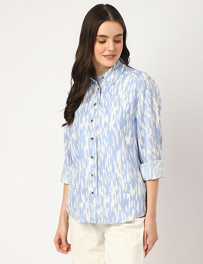 Pure Linen Printed Spread Collar Shirt
