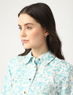 Pure Linen Printed Spread Collar Shirt