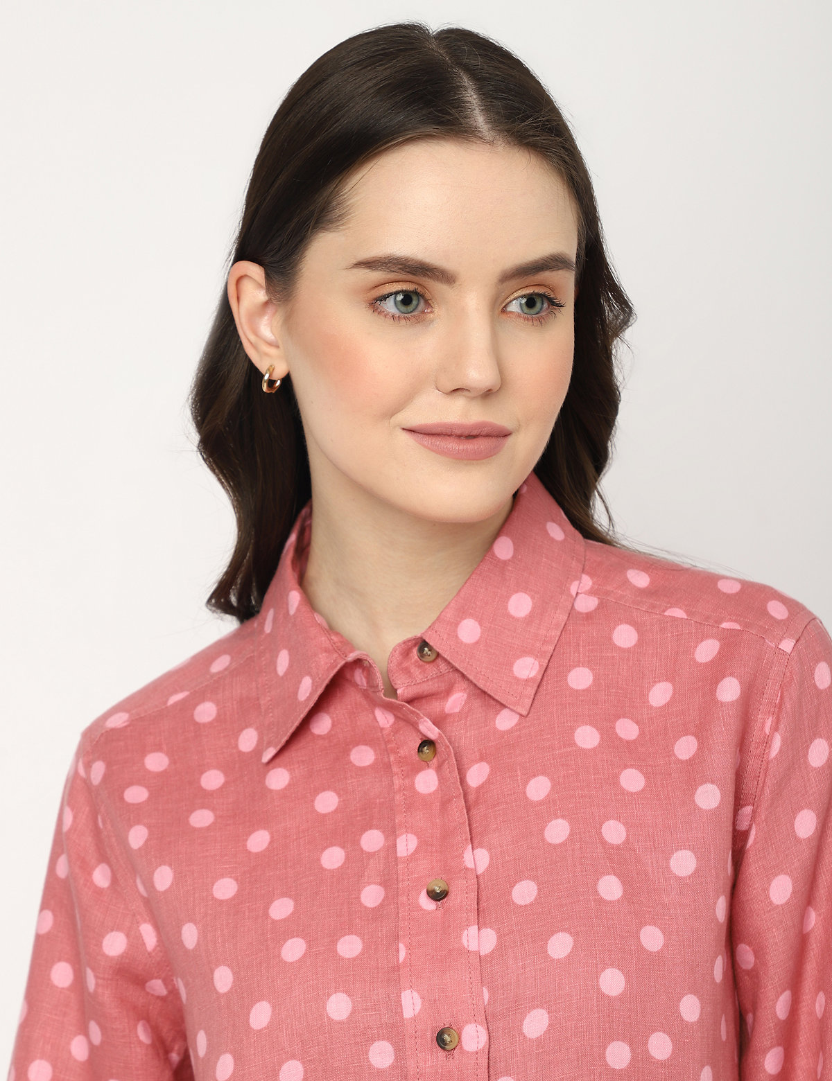 Pure Linen Polka Dot Spread Collar Shirt