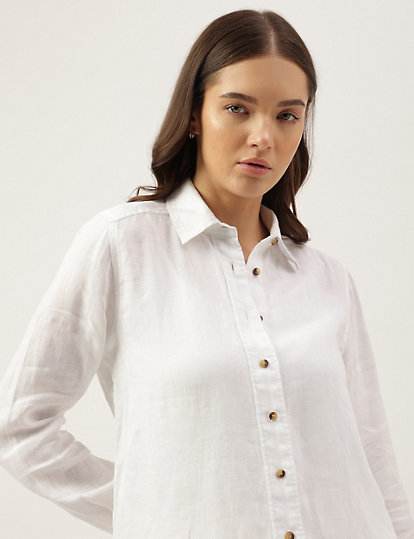 Pure Flax Plain Spread Collar Shirts