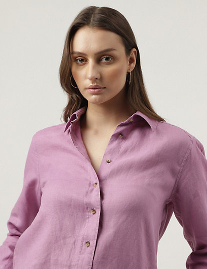 Pure Flax Plain Spread Collar Shirts