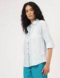 Pure Linen Solid Spread Collar Shirt