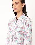 Pure Linen Floral Spread Collar Shirt