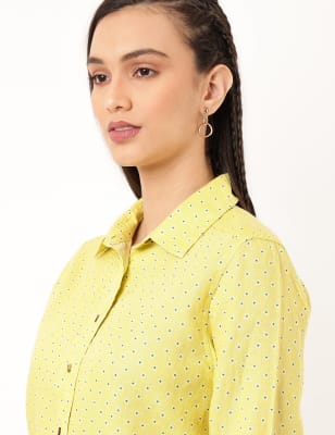 Pure Linen Printed Spread Collar Shirt