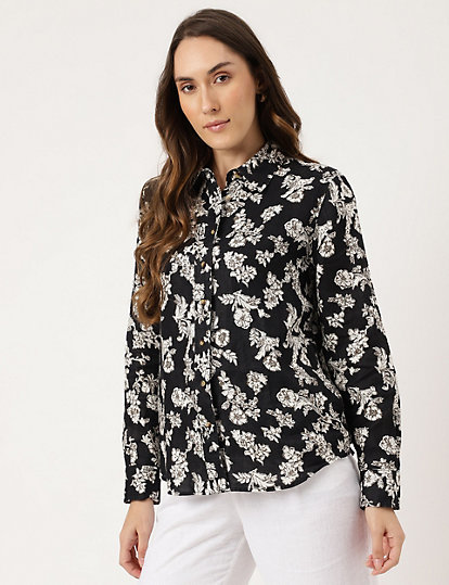 Linen Floral Printed Regular Fit Shirt