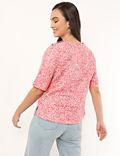 Pure Flax Floral Print Round Neck Top