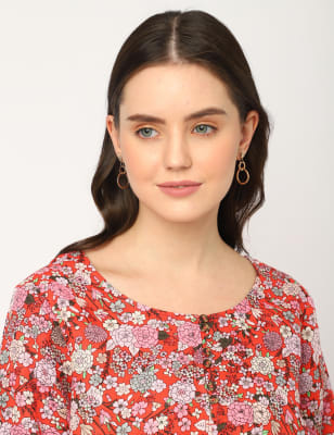 Linen & Cotton Mix Floral Round Neck Tunic