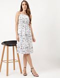Linen Rich Floral Printed Waisted Midi Dress