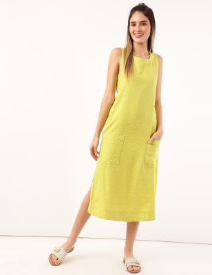 Linen Mix Printed Round Neck Dress