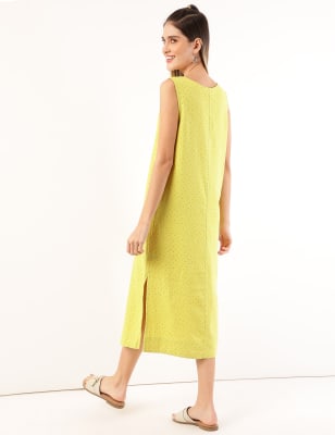 Linen Mix Printed Round Neck Dress