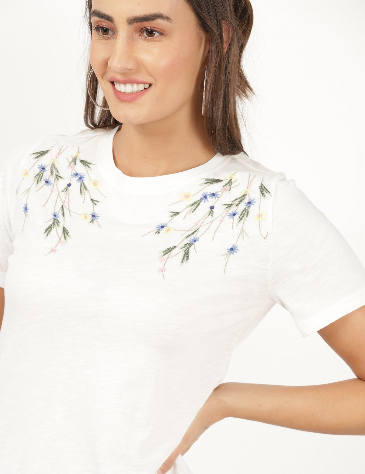 Pure Cotton Embroidery Round Neck Top