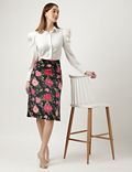 Linen Mix Floral Flared Fit Skirt