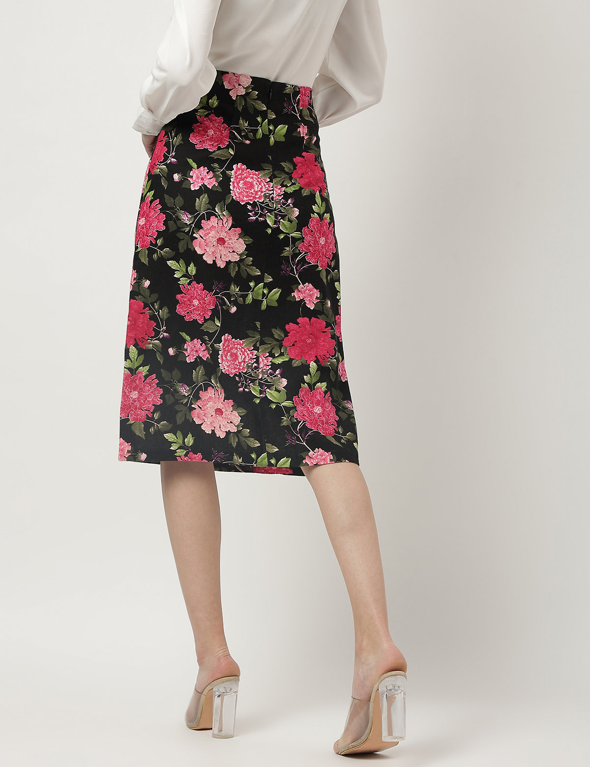 Linen Mix Floral Flared Fit Skirt