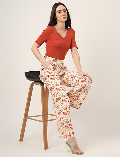 Pure Viscose Printed Comfort Fit Trousers