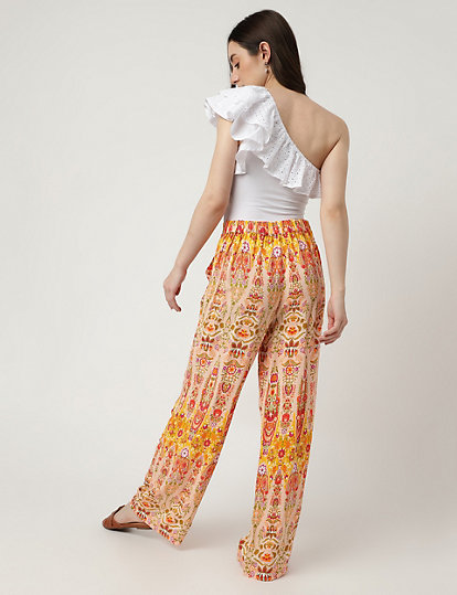 Pure Viscose Printed Straight Fit Trousers