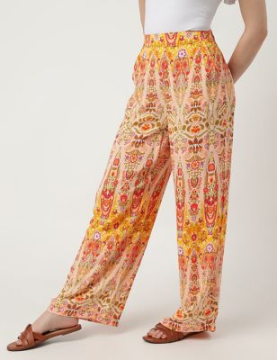 Pure Viscose Printed Straight Fit Trousers