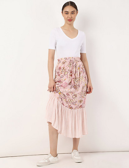 Pure Viscose Floral Regular Fit Skirt