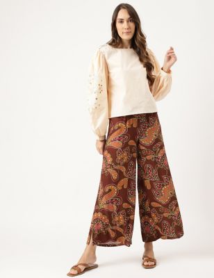 Viscose Belted Flared Trousers