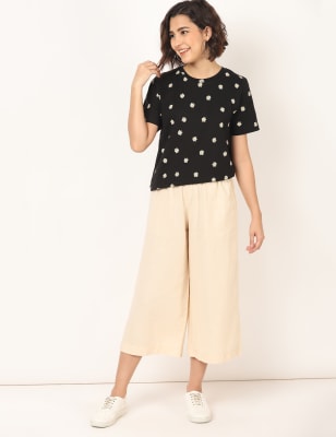 

Womens M&S Collection Linen Blend Cropped Wide Leg - Navy, Navy