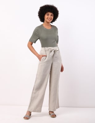 Pure linen wide deals leg trousers