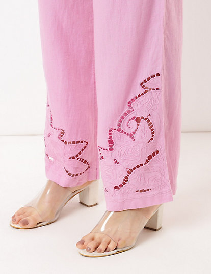 Linen Mix Cutwork Comfort Fit Trousers