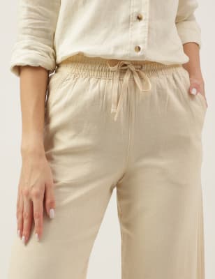 Linen Rich Solid Wide Leg Pants