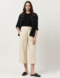 Linen Blend Solid Wide Cropped Pants
