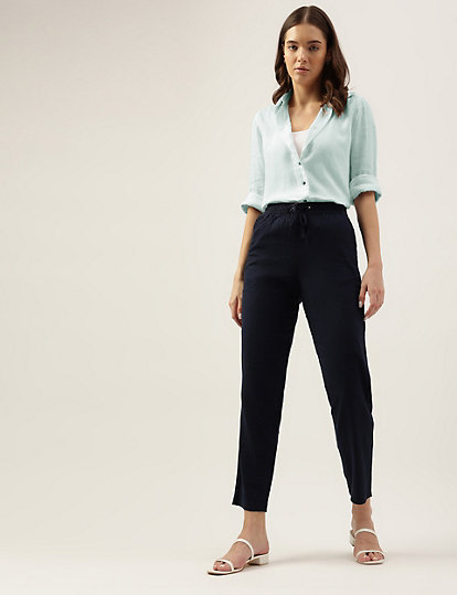 Linen Mix Plain Tapered Fit Trouser