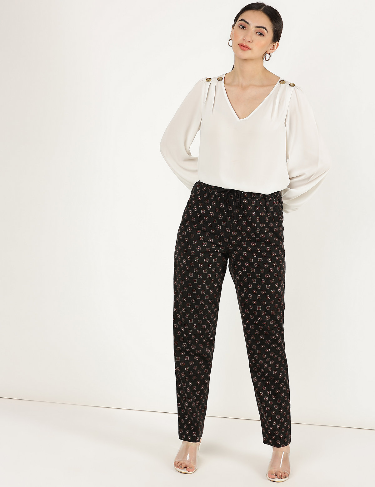 Linen Mix Printed Regular Fit Trousers