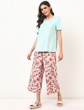 Flax Mix Floral Regular Fit Trousers