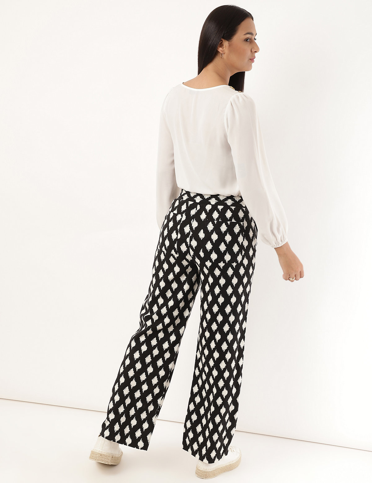 Linen Mix Printed Loose Fit Trouser