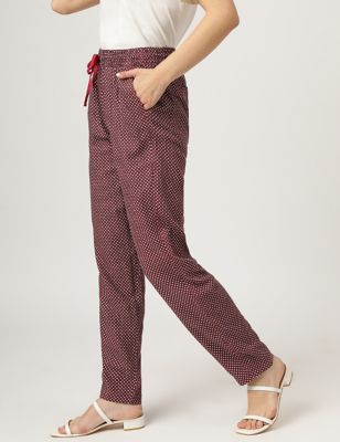 Linen Mix Printed Loose Fit Trousers