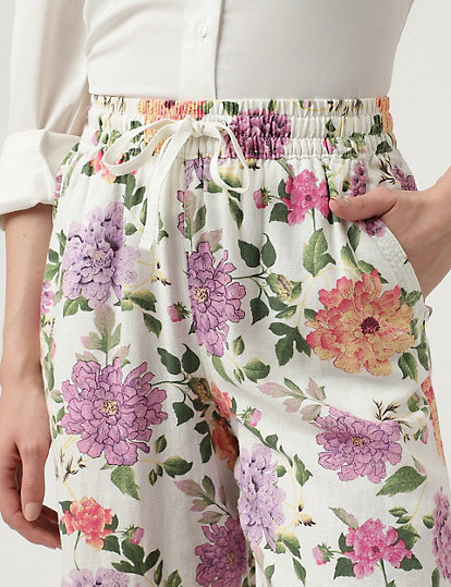 Linen Mix Floral Print Flared Fit Culottes