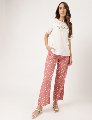 Polka Dot Drawstring Fit & Flared Trousers