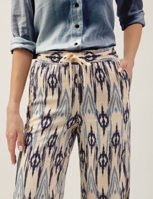 Linen Blend Printed Regular Fit Trousers