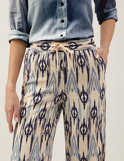 Linen Blend Printed Regular Fit Trousers