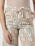 Linen-Blend Ikat Printed Cropped Trousers