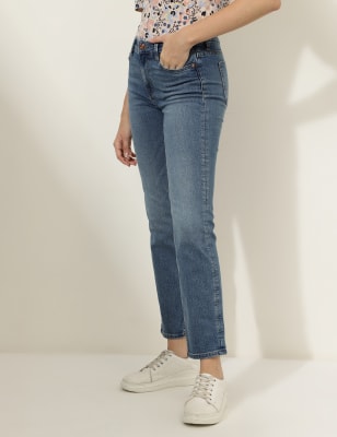 Straight Fit Cotton Blend Jeans